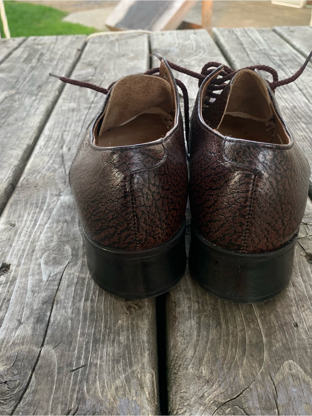 Men's Dark Brown Textured Derby Shoes - Picture 3 of 7